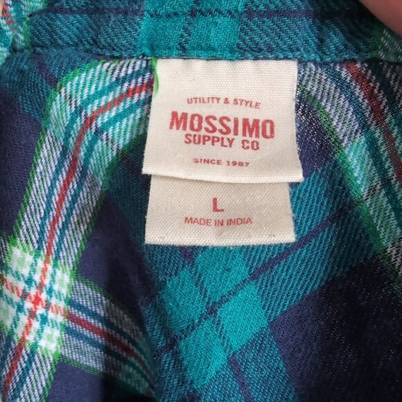 Navy Plaid Flannel Long Sleeve Button Up Shirt Size Large - Picture 4 of 5